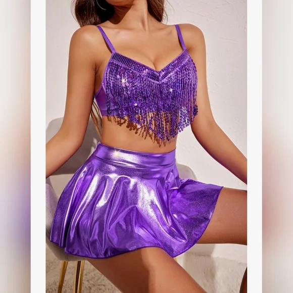 Shimmering Purple Bikini Set - Festival/Rave Outfit #765 - Picture 6 of 9